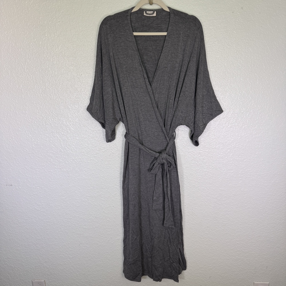 Dwell & Slumber Robe Womens M/L Gray Jersey Kimono Belted Loungewear Soft Cozy